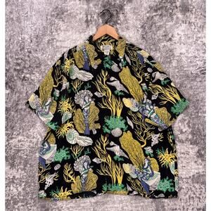 Vintage Avanti Hawaiian Shirt XXL Mens Silk Coral Reef Mermaid Fish